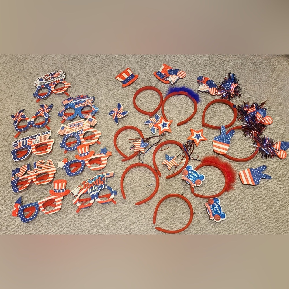 Patriotic PARTY FAVORS 4th of July 9 Headbands and 9 Eye Glasses NWT